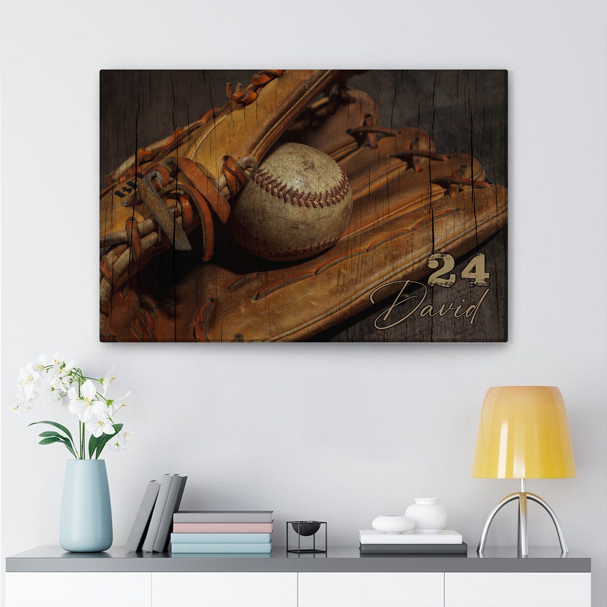 Personalized Baseball Poster & Canvas, Baseball And Gloves Vintage Wall Art, Custom Name Number Home Decor For Men, Women, Baseball Player