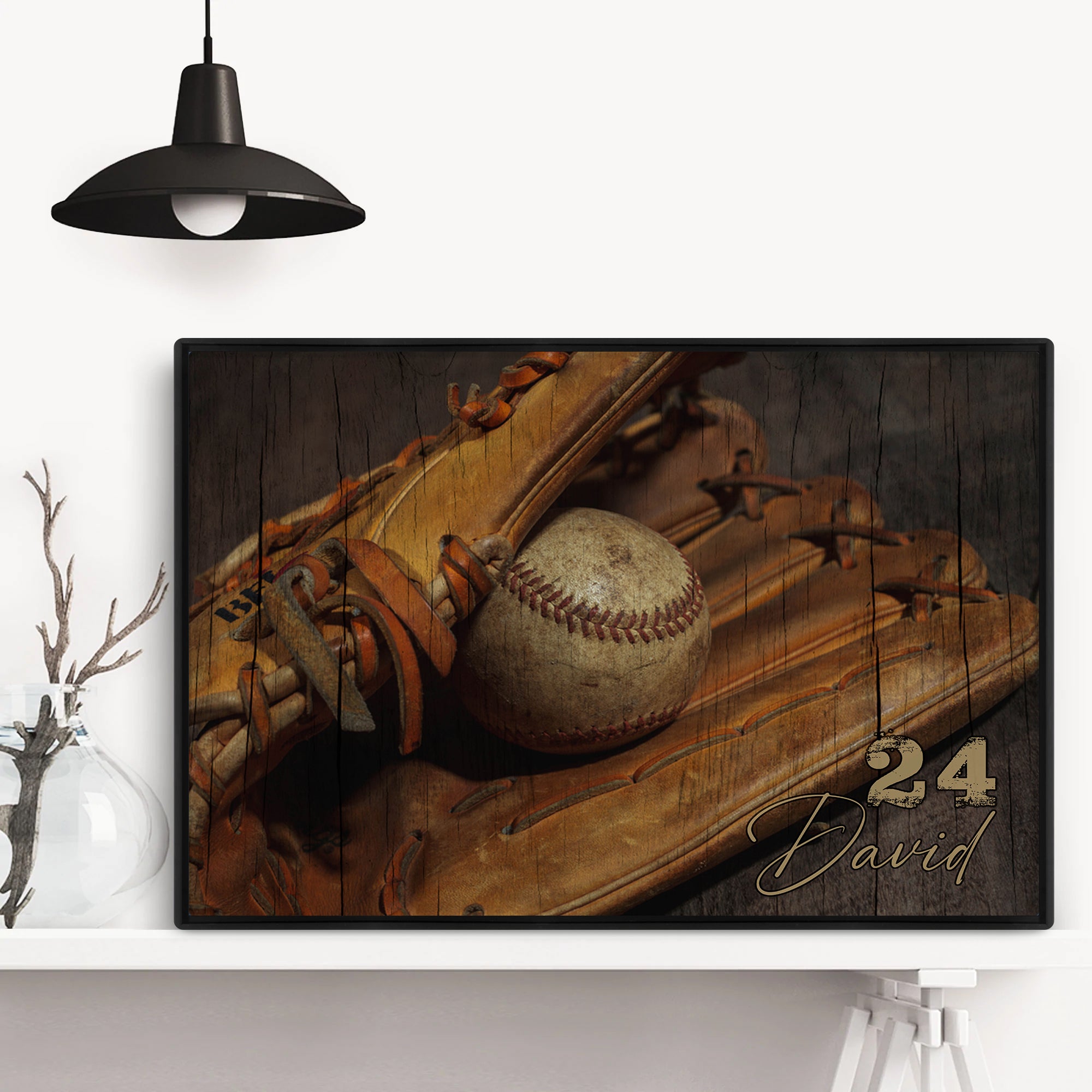 Personalized Baseball Poster & Canvas, Baseball And Gloves Vintage Wall Art, Custom Name Number Home Decor For Men, Women, Baseball Player