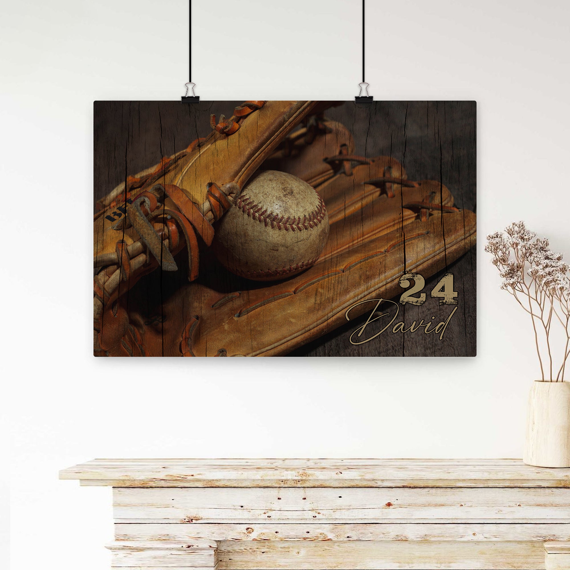 Personalized Baseball Poster & Canvas, Baseball And Gloves Vintage Wall Art, Custom Name Number Home Decor For Men, Women, Baseball Player