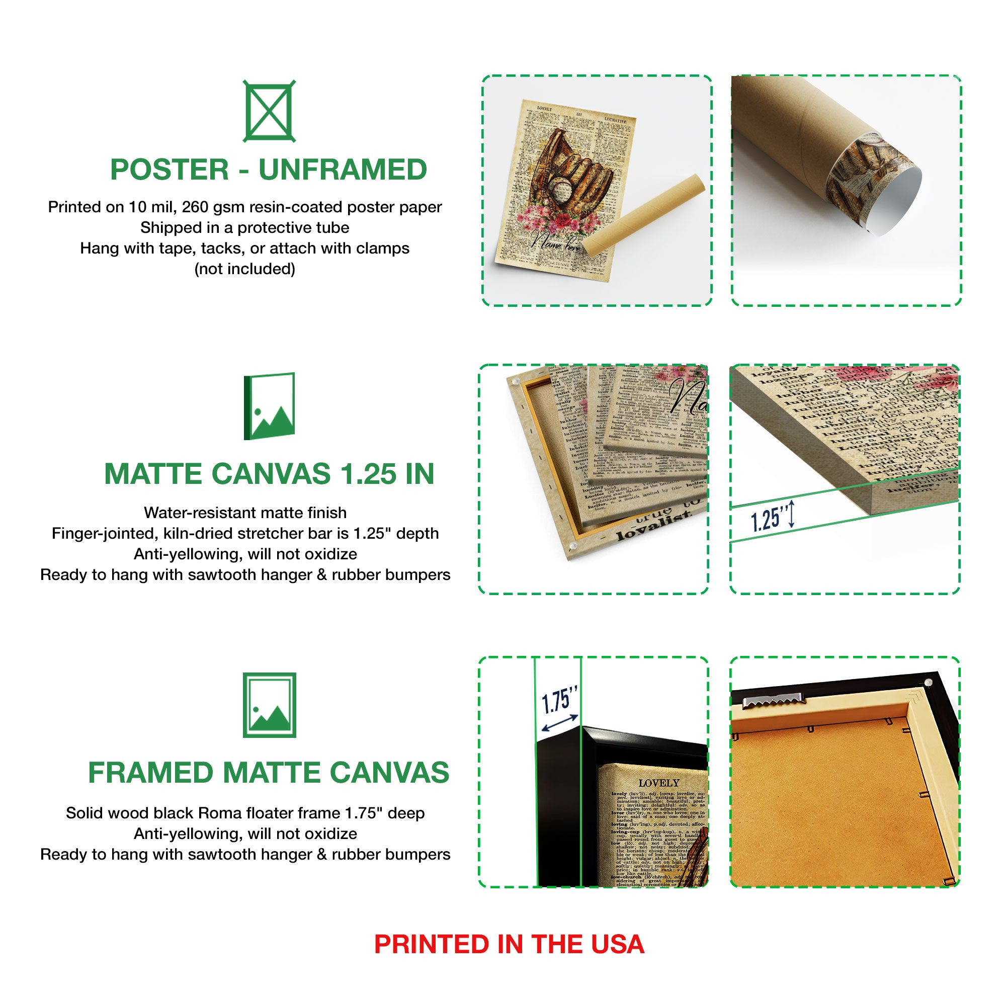 Personalized Baseball Poster & Canvas, Inspirational Vintage Dictionary Wall Art, Custom Name Home Decor For Mom, Fan