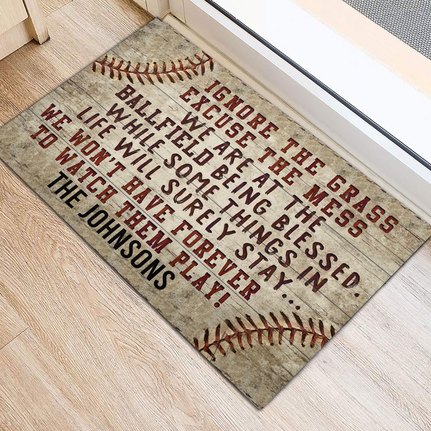 Personalized Baseball Rubber Doormat, Ignore the Grass Baseball Family Sport Welcome Doormat, Custom Name Indoor Outdoor Door Mat, Home Decor