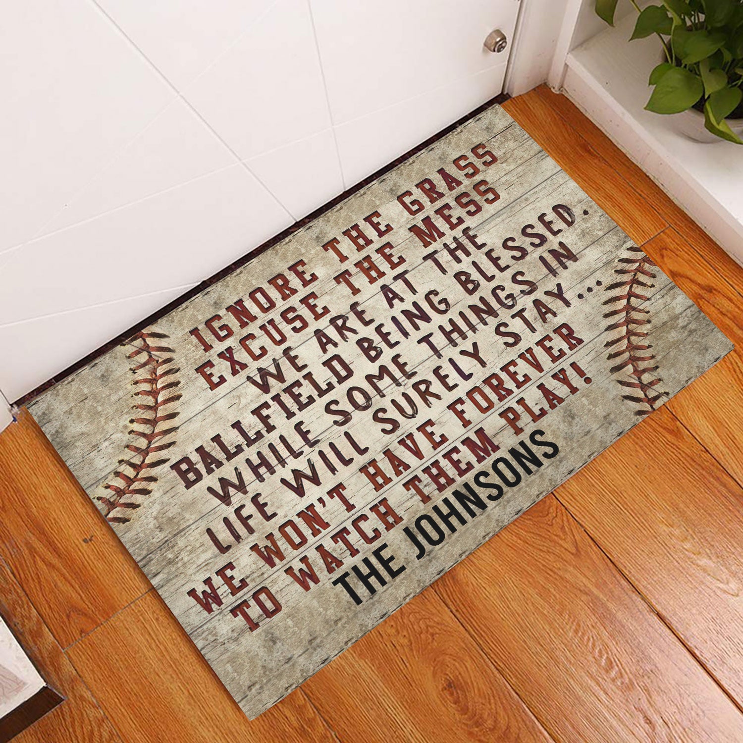 Personalized Baseball Rubber Doormat, Ignore the Grass Baseball Family Sport Welcome Doormat, Custom Name Indoor Outdoor Door Mat, Home Decor