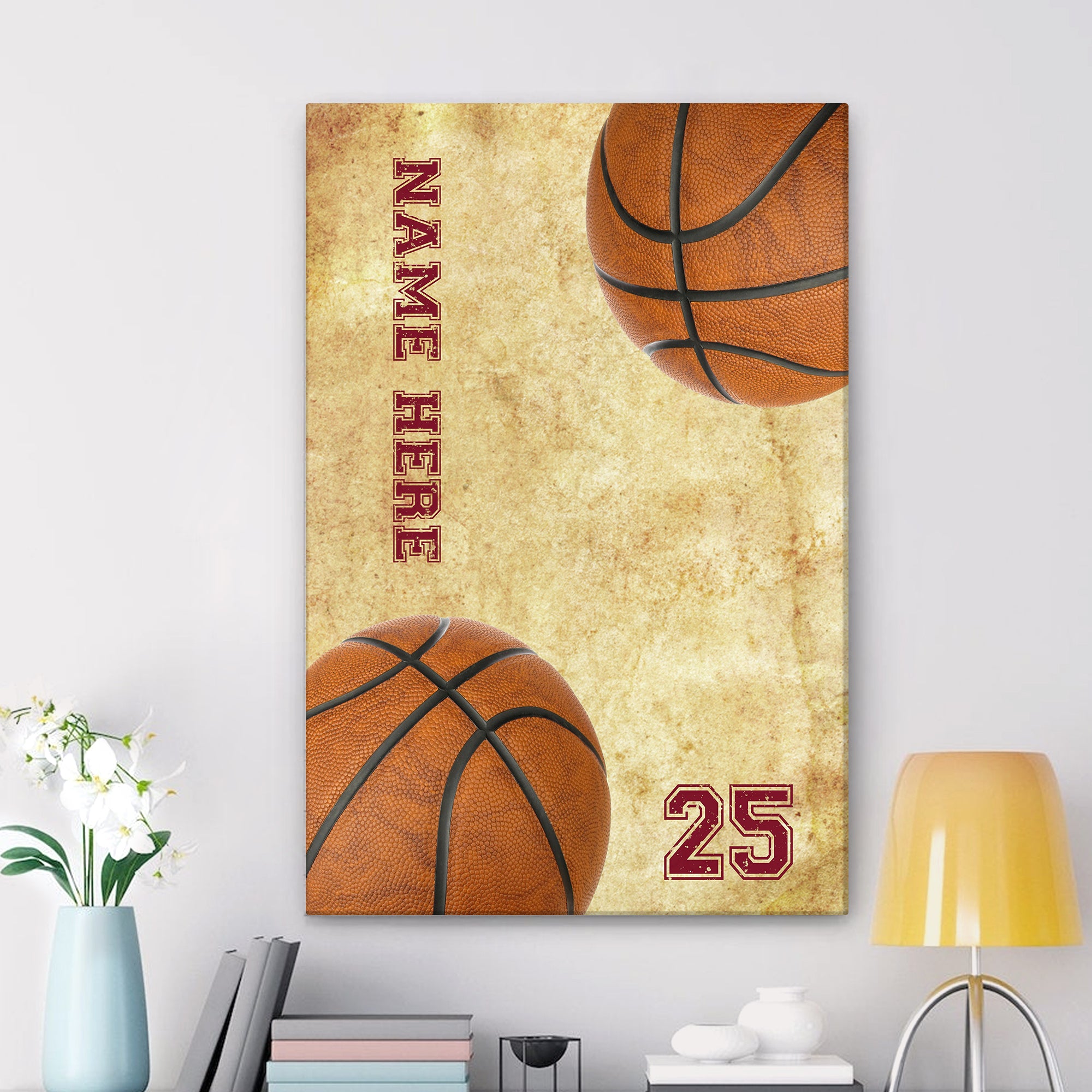 Personalized Basketball Poster & Canvas, Basketball Dirty Ball Vintage Wall Art, Custom Name Number Home Decor For Son, Boy