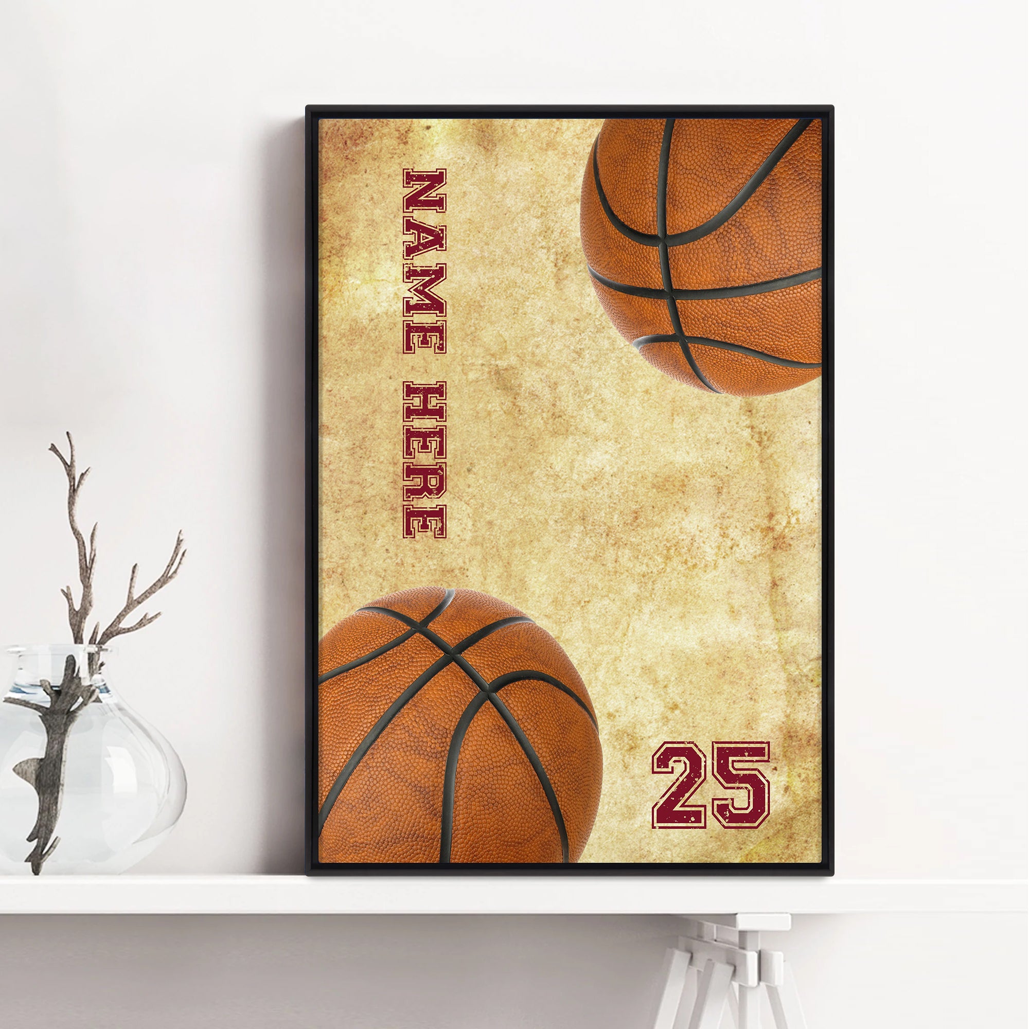 Personalized Basketball Poster & Canvas, Basketball Dirty Ball Vintage Wall Art, Custom Name Number Home Decor For Son, Boy