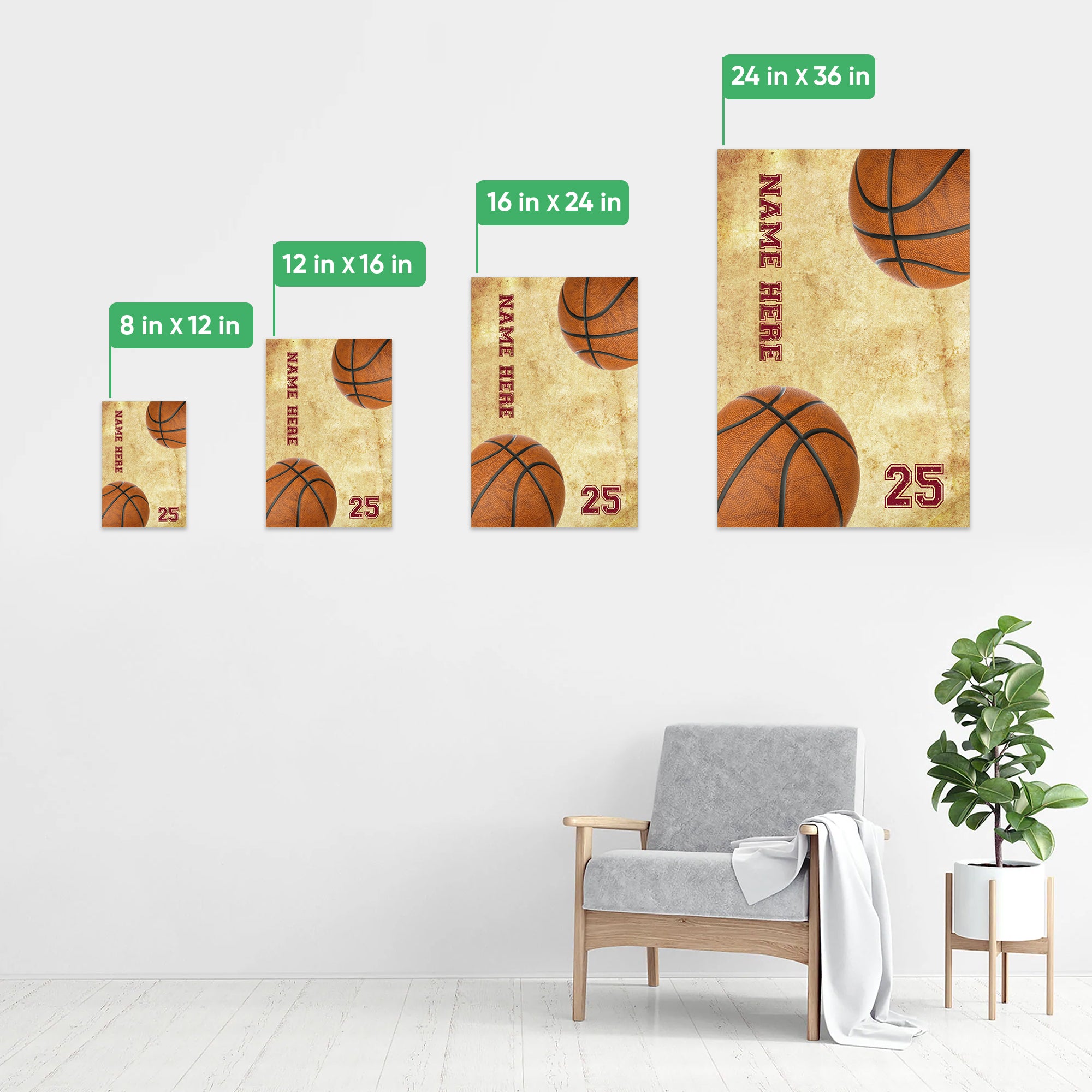 Personalized Basketball Poster & Canvas, Basketball Dirty Ball Vintage Wall Art, Custom Name Number Home Decor For Son, Boy