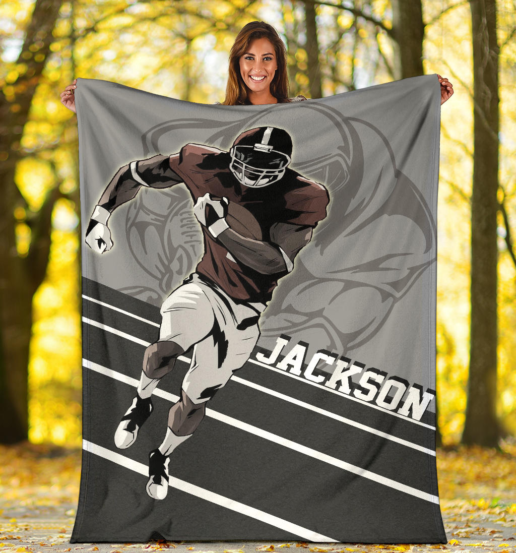 Personalized Football Blanket, American Football Boy Sherpa Fleece Blanket, Custom Name Soft Cozy Plush Throw Blanket