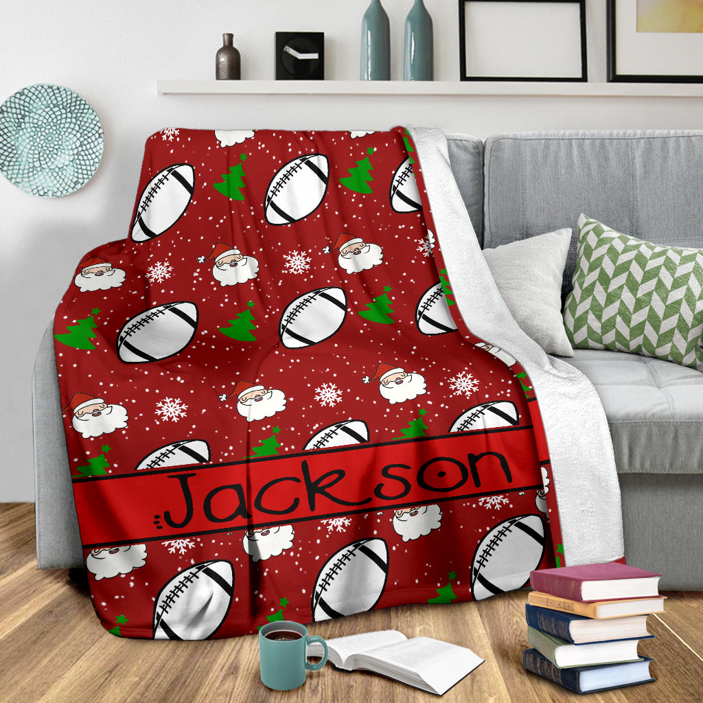 Personalized Football Blanket, American Football Boy Sherpa Fleece Blanket, Custom Name Soft Cozy Plush Throw Blanket