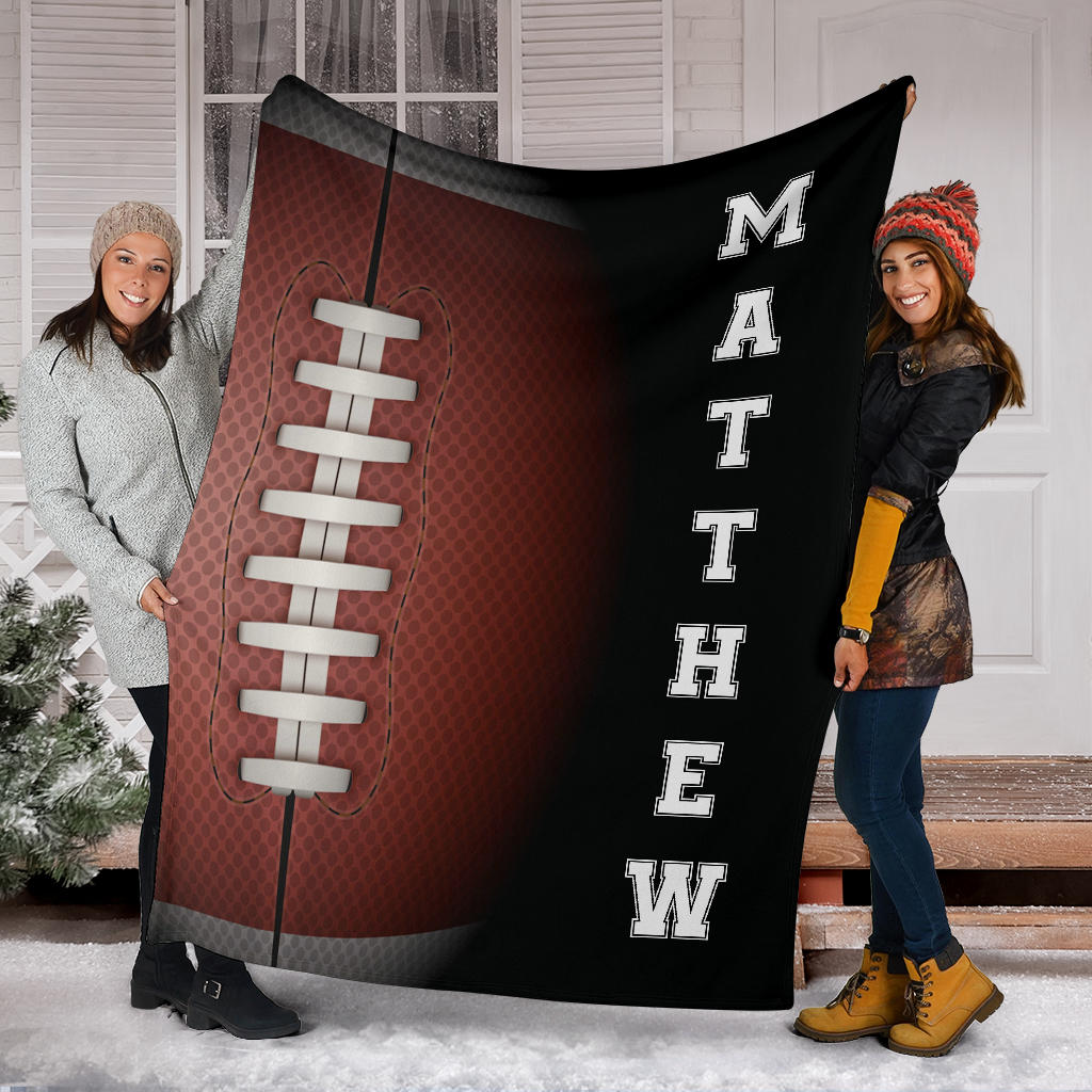 Personalized Football Blanket, American Football Boy Sherpa Fleece Blanket, Custom Name Soft Cozy Plush Throw Blanket