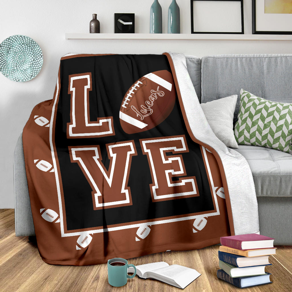Personalized Football Blanket, American Football Boy Sherpa Fleece Blanket, Custom Name Soft Cozy Plush Throw Blanket