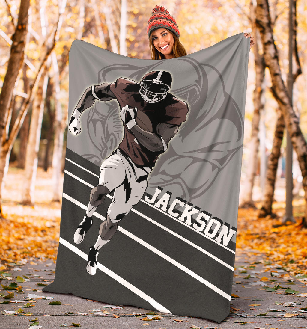 Personalized Football Blanket, American Football Boy Sherpa Fleece Blanket, Custom Name Soft Cozy Plush Throw Blanket