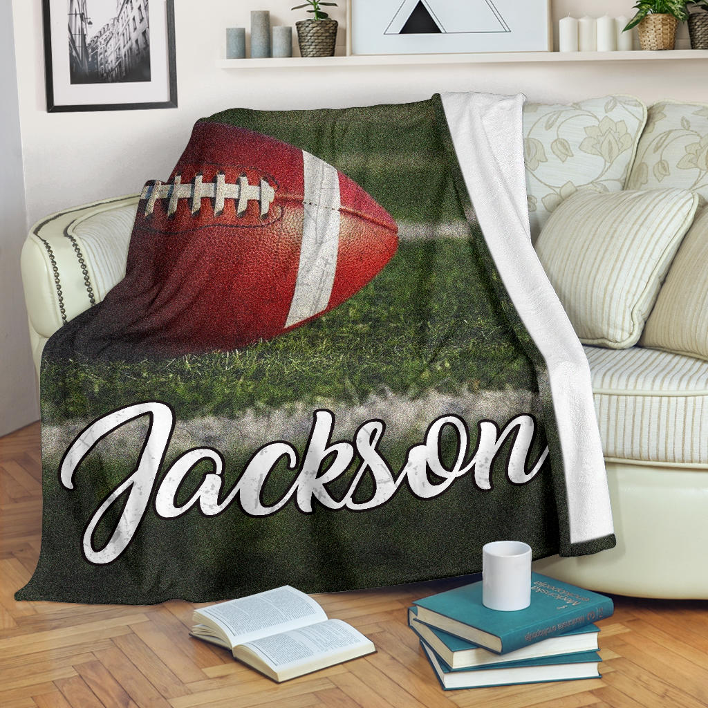 Personalized Football Blanket, American Football Boy Sherpa Fleece Blanket, Custom Name Soft Cozy Plush Throw Blanket