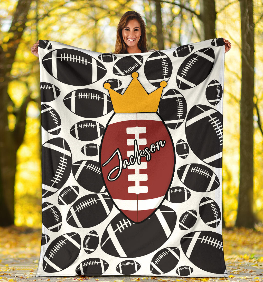 Personalized Football Blanket, American Football Boy Sherpa Fleece Blanket, Custom Name Soft Cozy Plush Throw Blanket