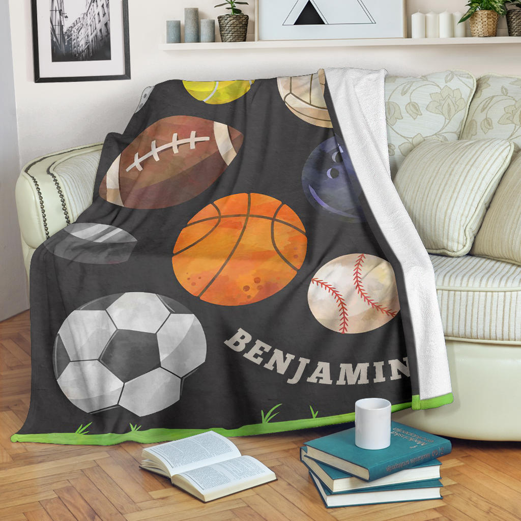 Personalized Football Blanket, American Football Boy Sherpa Fleece Blanket, Custom Name Soft Cozy Plush Throw Blanket