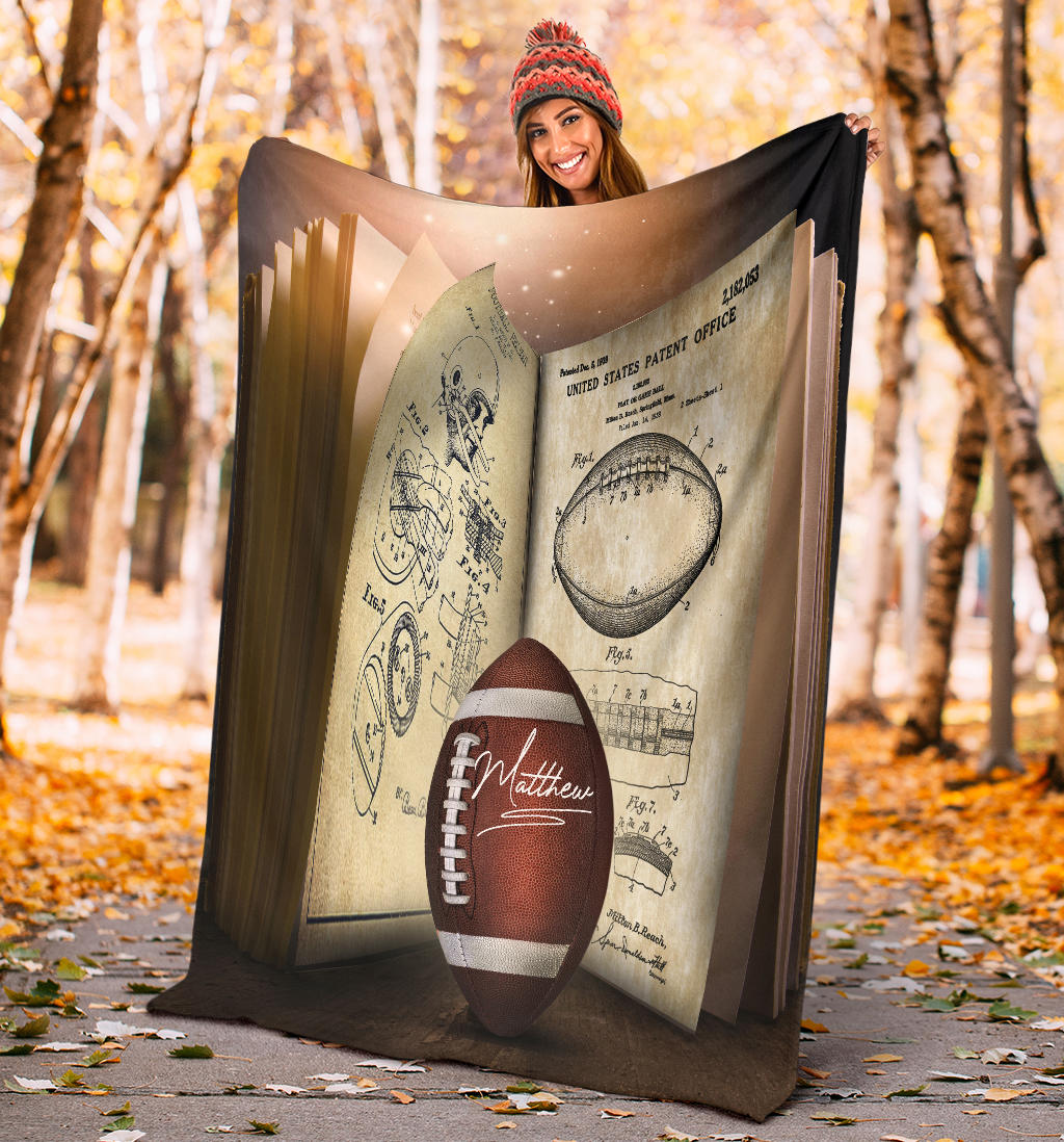 Personalized Football Blanket, American Football Boy Sherpa Fleece Blanket, Custom Name Soft Cozy Plush Throw Blanket