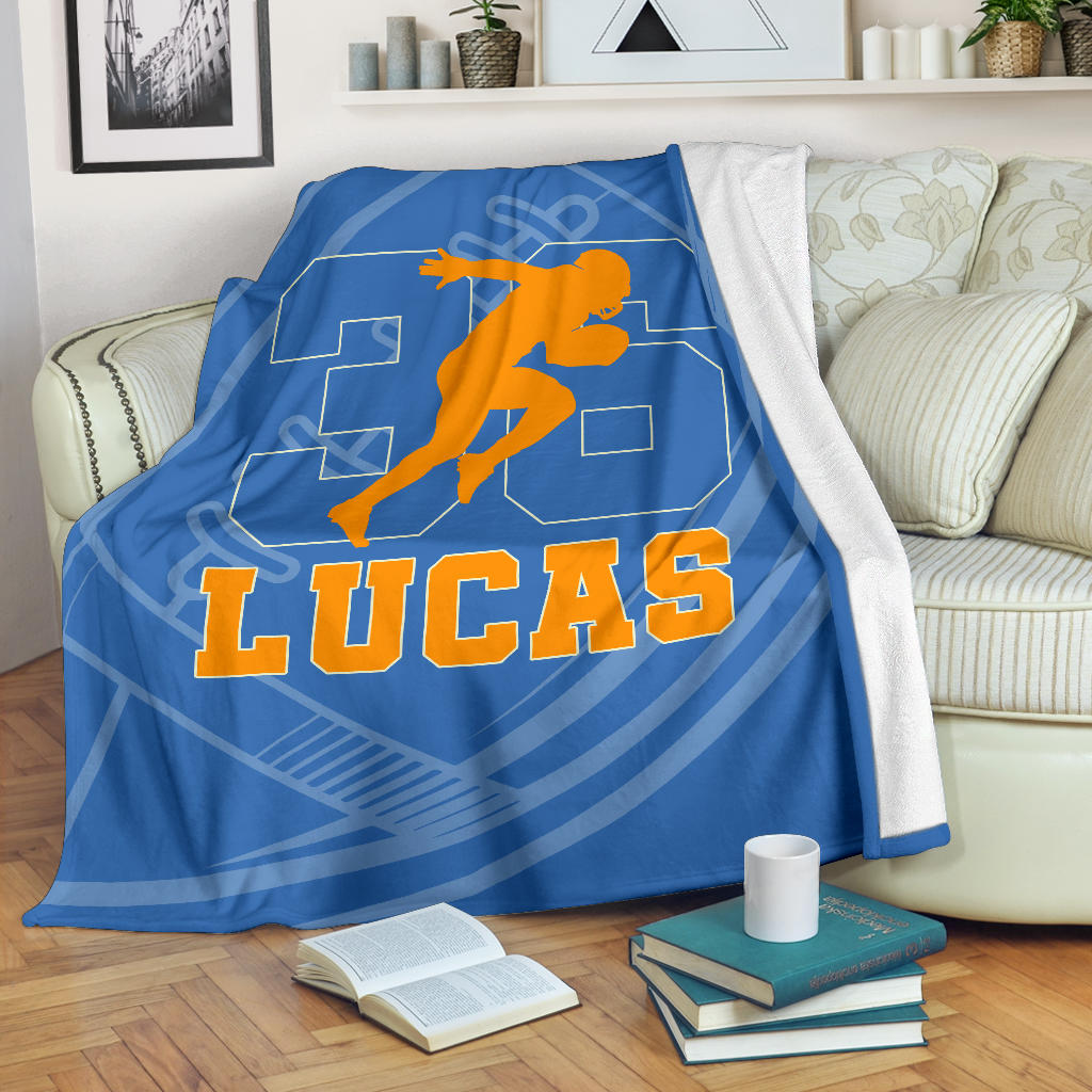 Personalized Football Blanket, American Football Boy Sherpa Fleece Blanket, Custom Name Soft Cozy Plush Throw Blanket