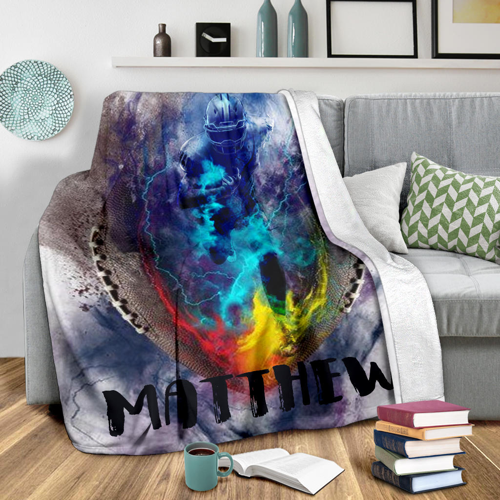 Personalized Football Blanket, American Football Boy Sherpa Fleece Blanket, Custom Name Soft Cozy Plush Throw Blanket