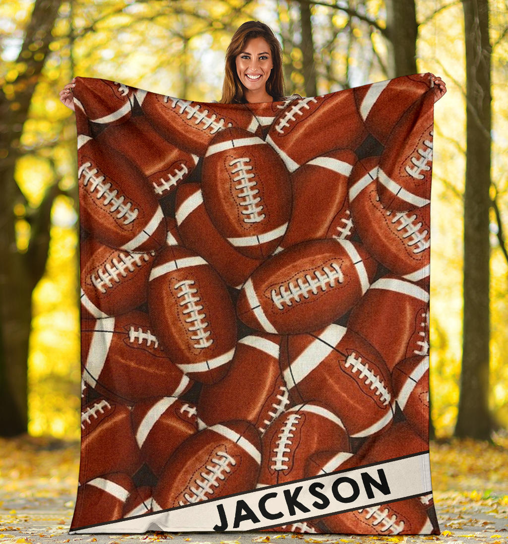 Personalized Football Blanket, American Football Boy Sherpa Fleece Blanket, Custom Name Soft Cozy Plush Throw Blanket