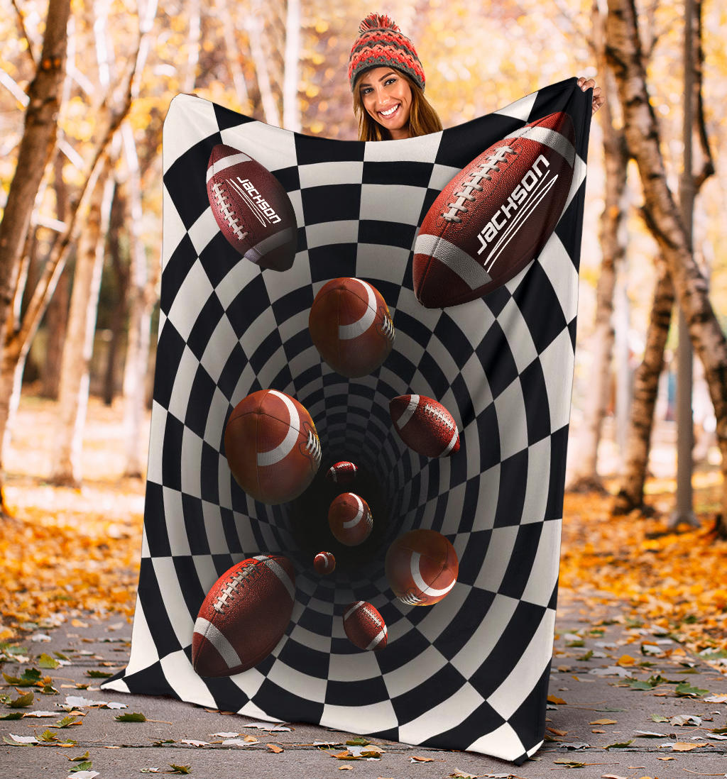 Personalized Football Blanket, American Football Boy Sherpa Fleece Blanket, Custom Name Soft Cozy Plush Throw Blanket