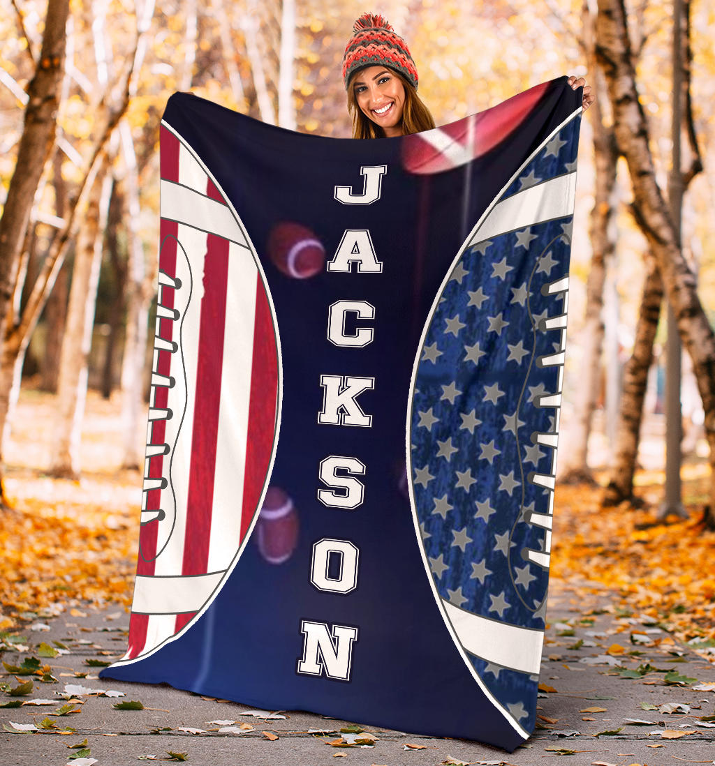 Personalized Football Blanket, American Football Boy Sherpa Fleece Blanket, Custom Name Soft Cozy Plush Throw Blanket