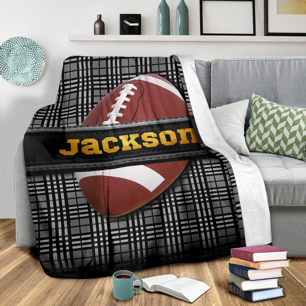 Personalized Football Blanket, American Football Boy Sherpa Fleece Blanket, Custom Name Soft Cozy Plush Throw Blanket