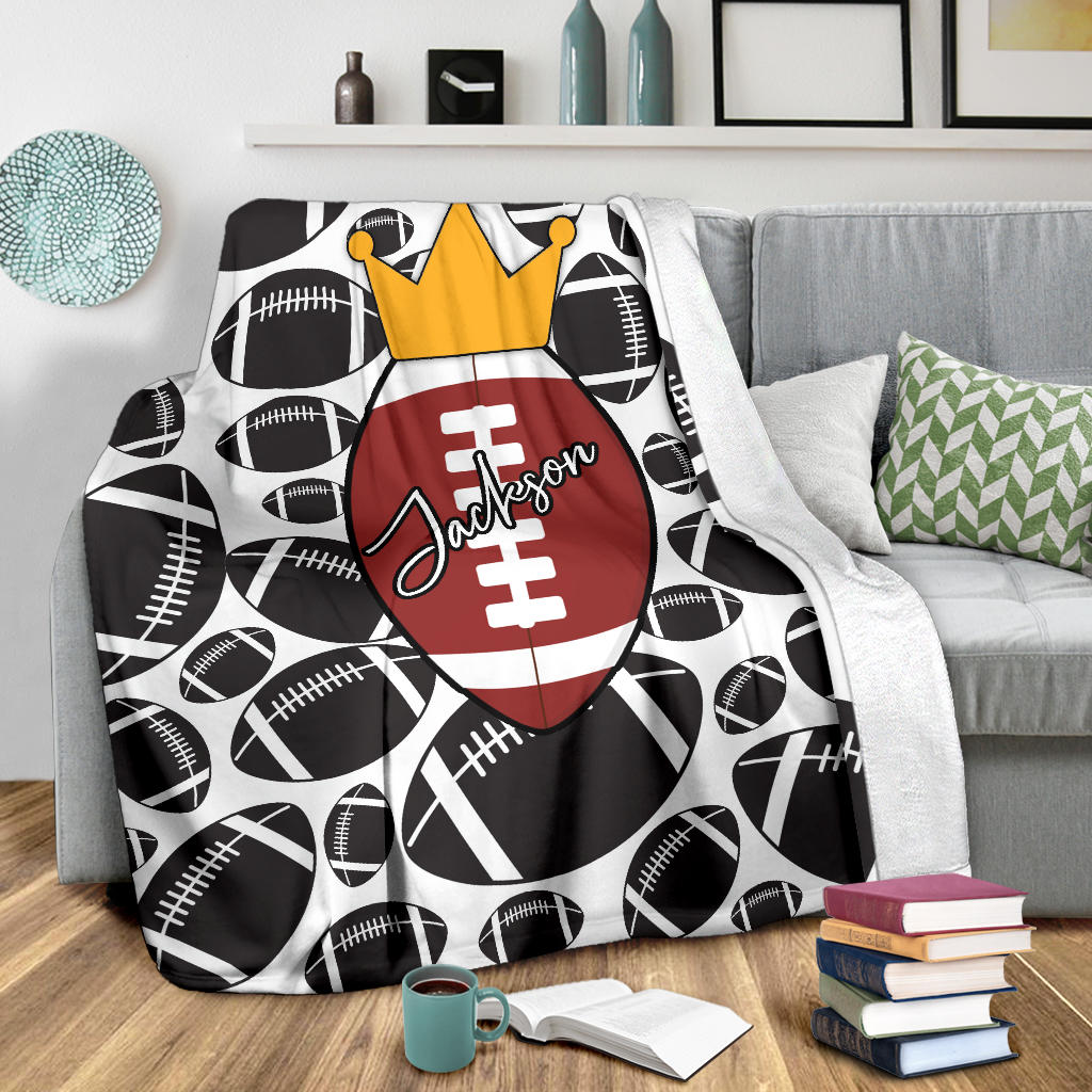 Personalized Football Blanket, American Football Boy Sherpa Fleece Blanket, Custom Name Soft Cozy Plush Throw Blanket