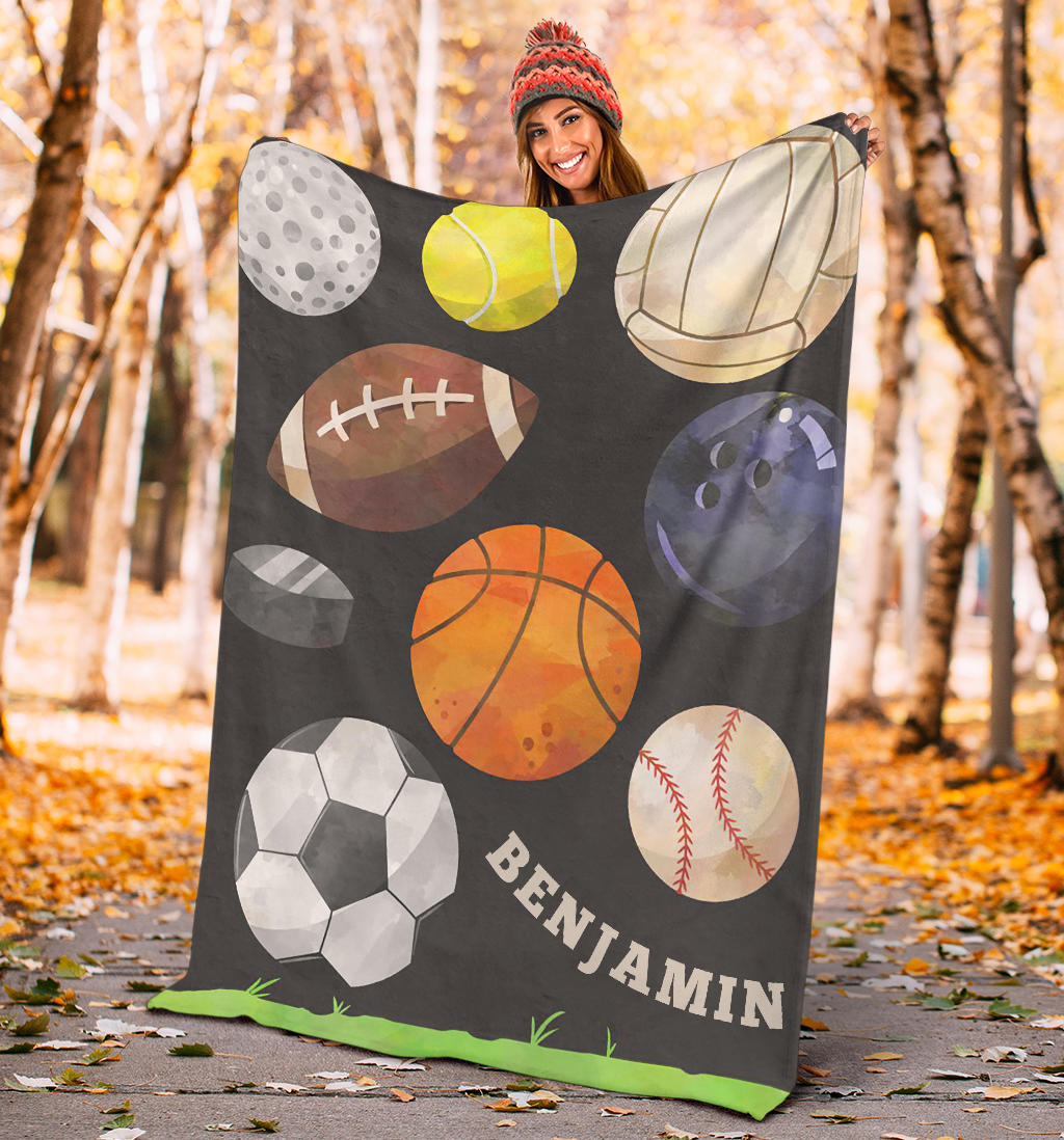 Personalized Football Blanket, American Football Boy Sherpa Fleece Blanket, Custom Name Soft Cozy Plush Throw Blanket