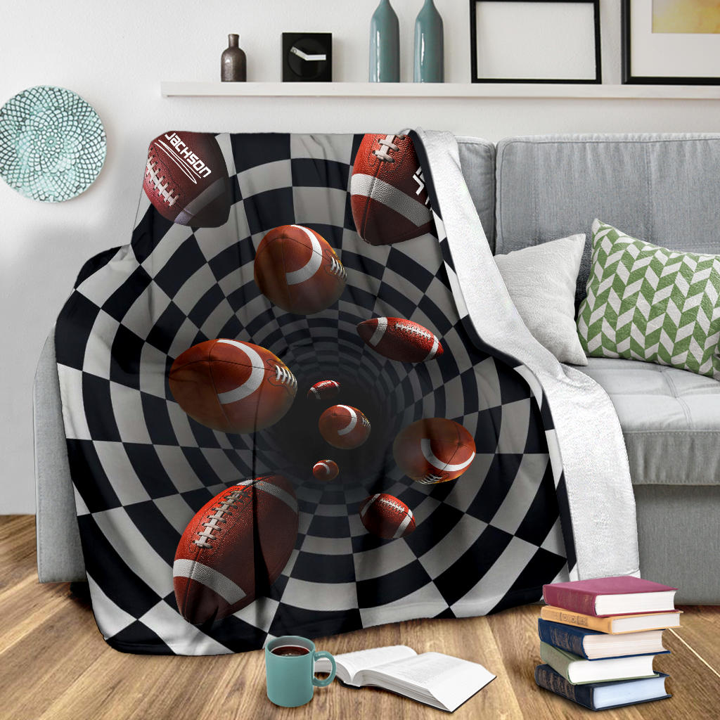 Personalized Football Blanket, American Football Boy Sherpa Fleece Blanket, Custom Name Soft Cozy Plush Throw Blanket