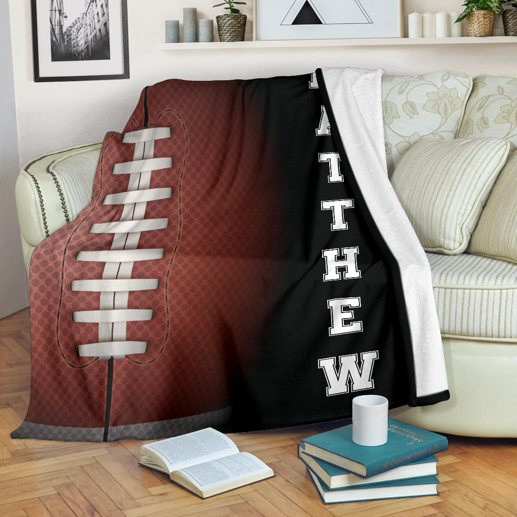 Personalized Football Blanket, American Football Boy Sherpa Fleece Blanket, Custom Name Soft Cozy Plush Throw Blanket