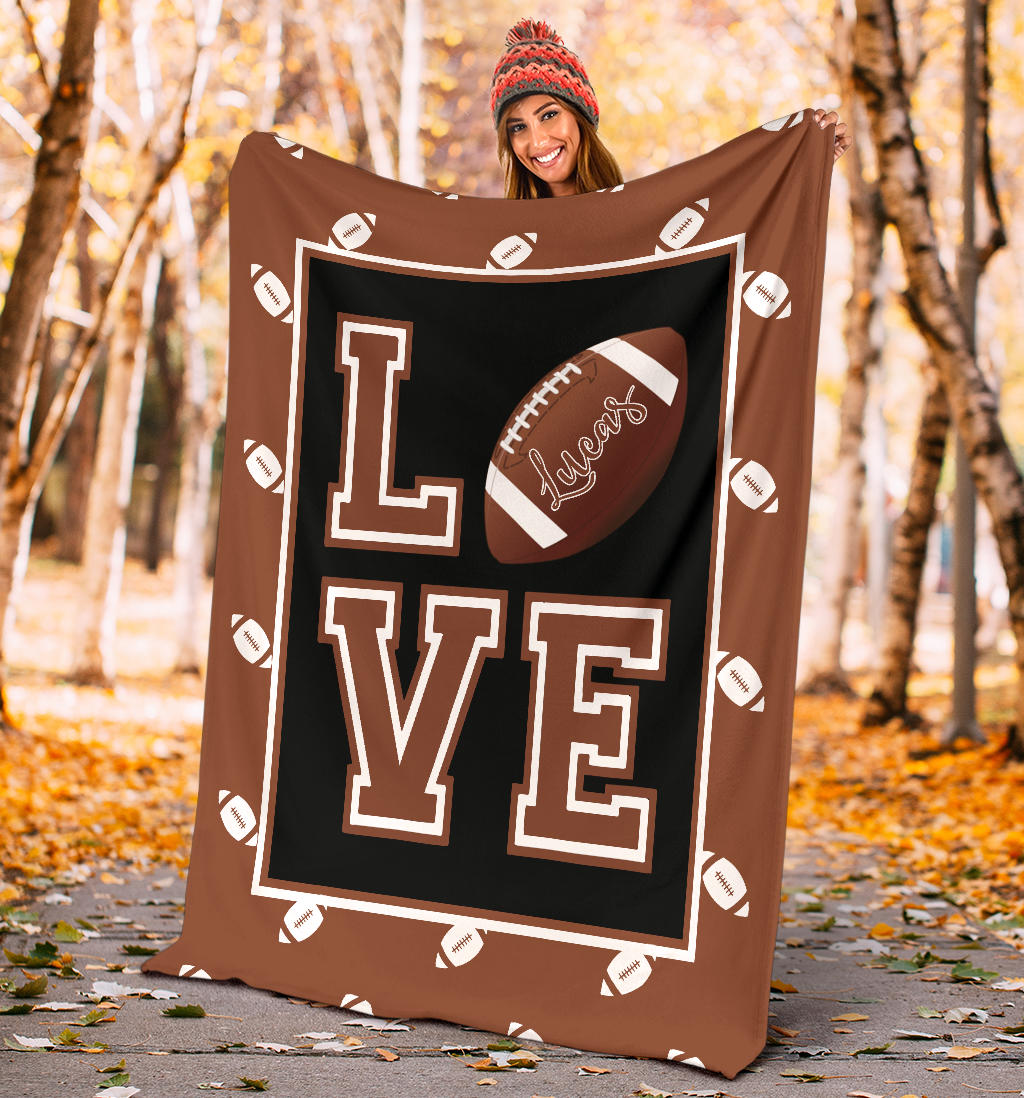 Personalized Football Blanket, American Football Boy Sherpa Fleece Blanket, Custom Name Soft Cozy Plush Throw Blanket