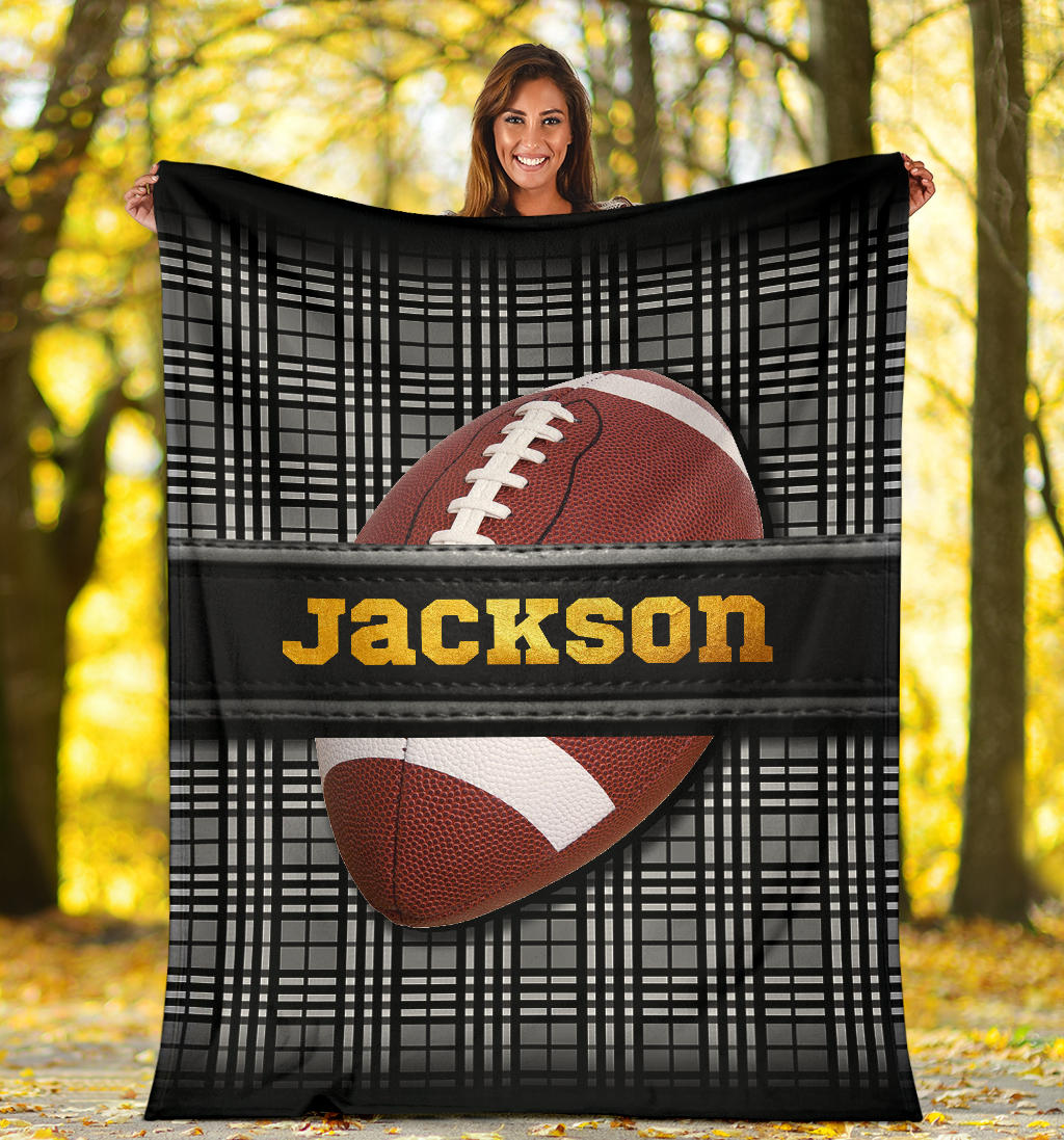 Personalized Football Blanket, American Football Boy Sherpa Fleece Blanket, Custom Name Soft Cozy Plush Throw Blanket