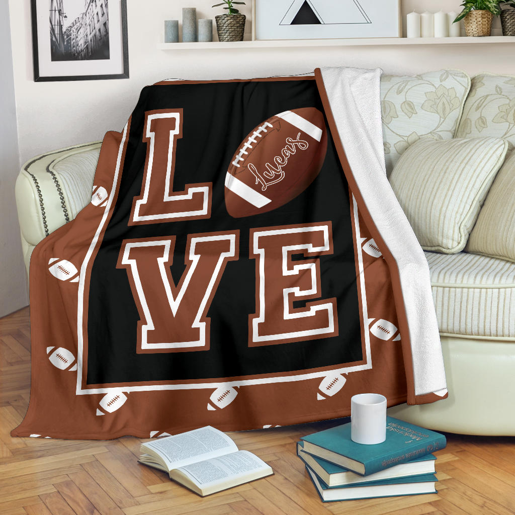 Personalized Football Blanket, American Football Boy Sherpa Fleece Blanket, Custom Name Soft Cozy Plush Throw Blanket