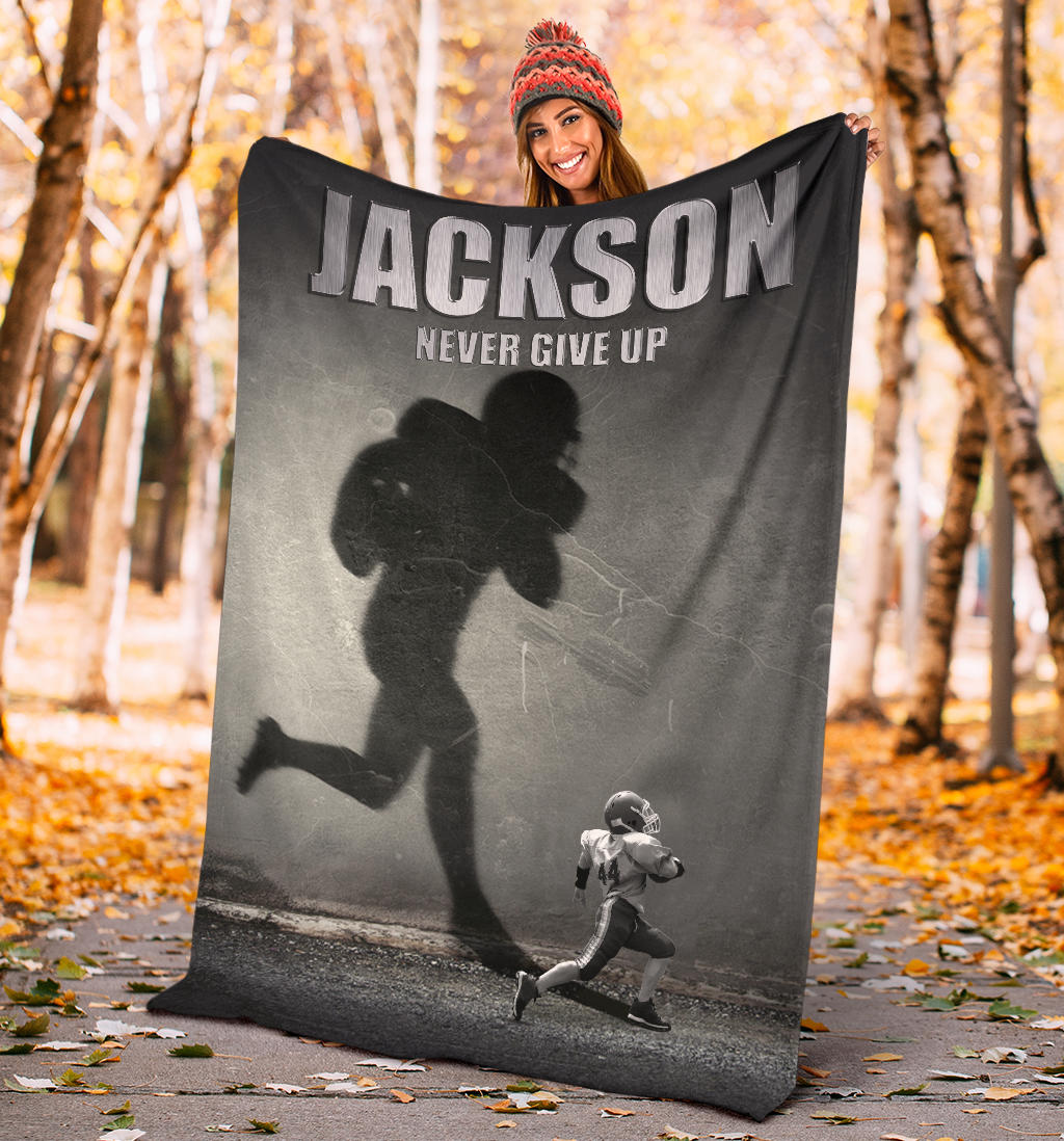 Personalized Football Blanket, American Football Boy Sherpa Fleece Blanket, Custom Name Soft Cozy Plush Throw Blanket