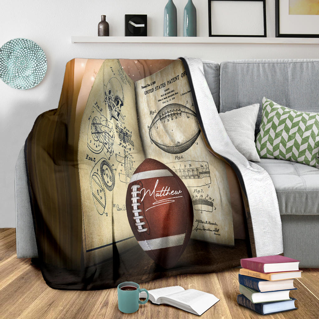 Personalized Football Blanket, American Football Boy Sherpa Fleece Blanket, Custom Name Soft Cozy Plush Throw Blanket