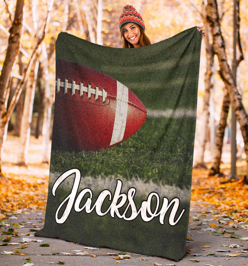 Personalized Football Blanket, American Football Boy Sherpa Fleece Blanket, Custom Name Soft Cozy Plush Throw Blanket