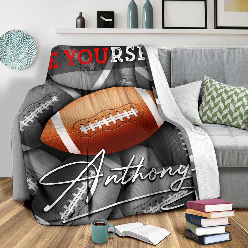 Personalized Football Blanket, American Football Boy Sherpa Fleece Blanket, Custom Name Soft Cozy Plush Throw Blanket