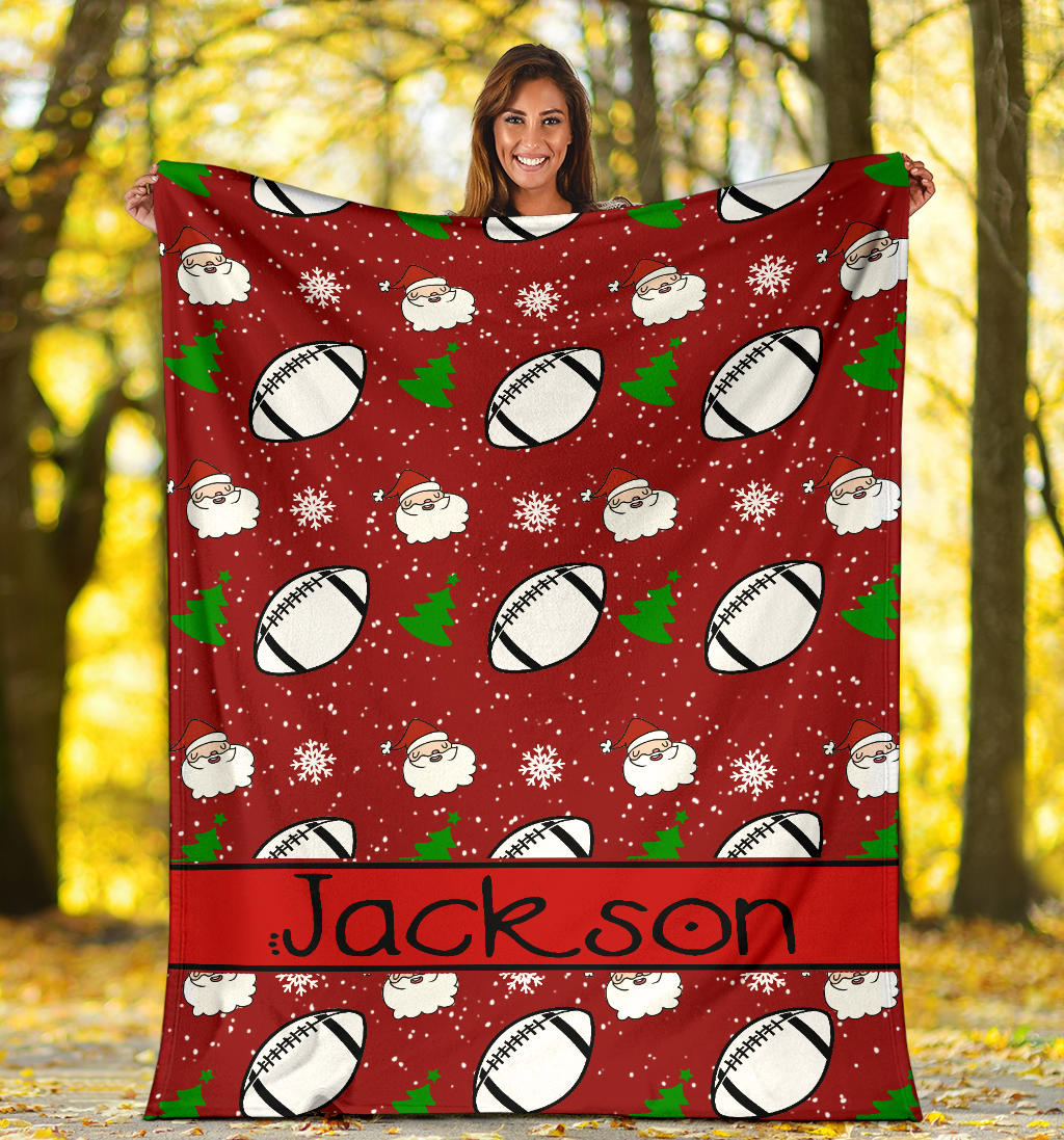 Personalized Football Blanket, American Football Boy Sherpa Fleece Blanket, Custom Name Soft Cozy Plush Throw Blanket