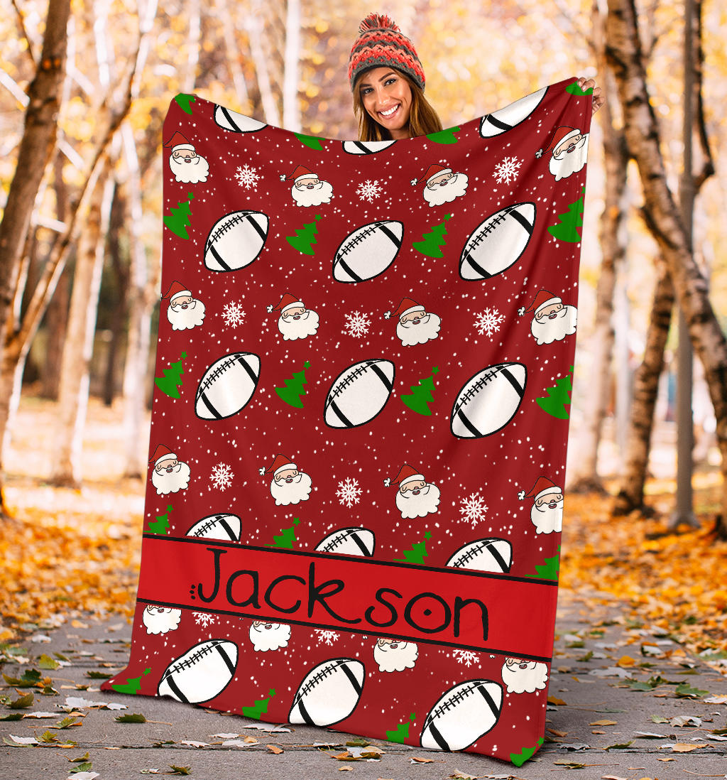 Personalized Football Blanket, American Football Boy Sherpa Fleece Blanket, Custom Name Soft Cozy Plush Throw Blanket
