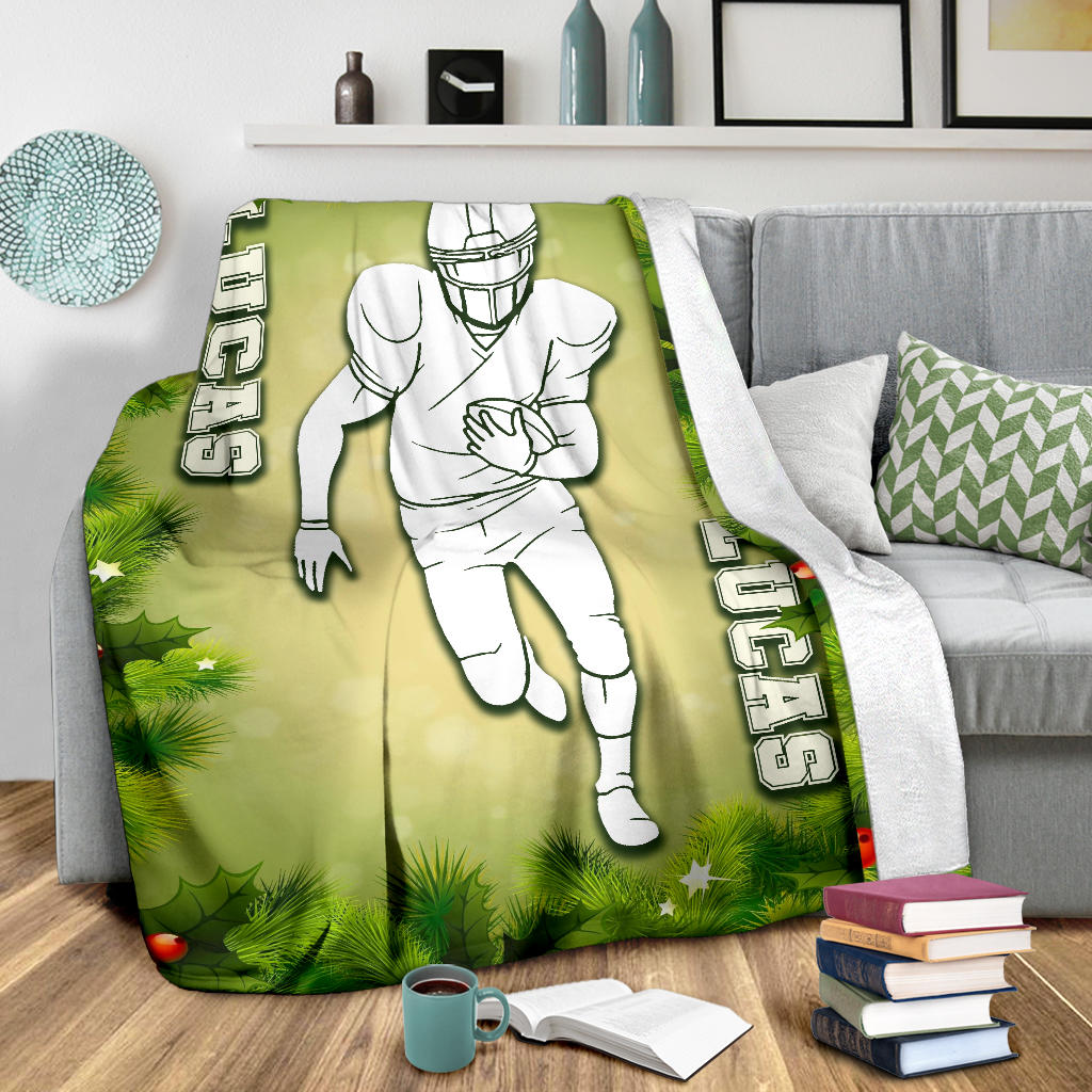 Personalized Football Blanket, American Football Boy Sherpa Fleece Blanket, Custom Name Soft Cozy Plush Throw Blanket