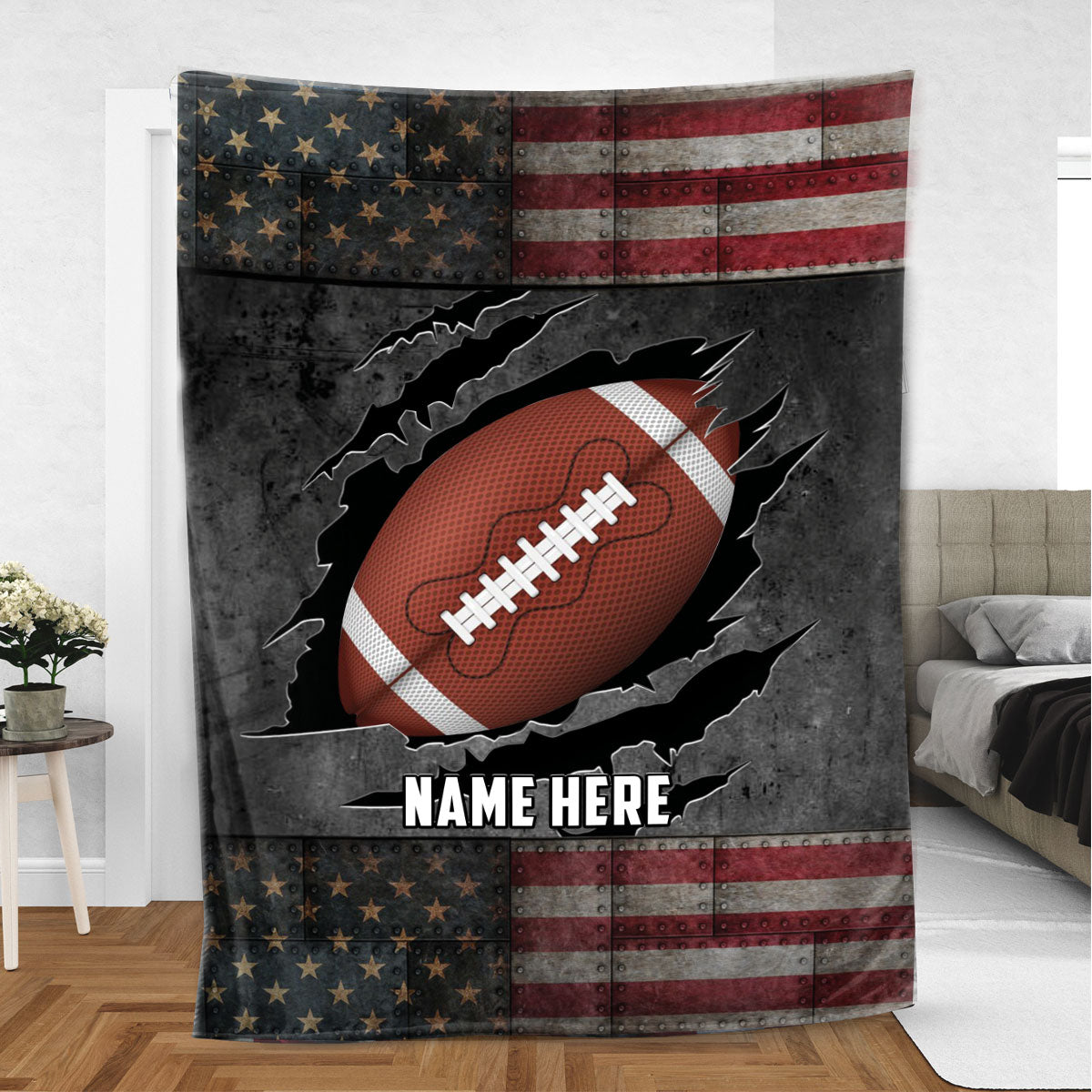 Personalized Football Blanket, American Football Boy Sherpa Fleece Blanket, Custom Name Soft Cozy Plush Throw Blanket