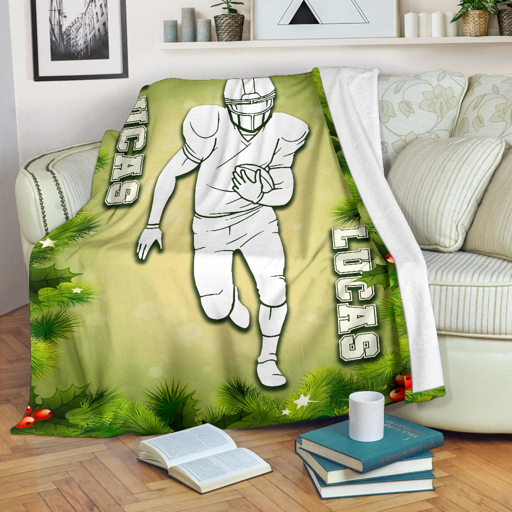 Personalized Football Blanket, American Football Boy Sherpa Fleece Blanket, Custom Name Soft Cozy Plush Throw Blanket