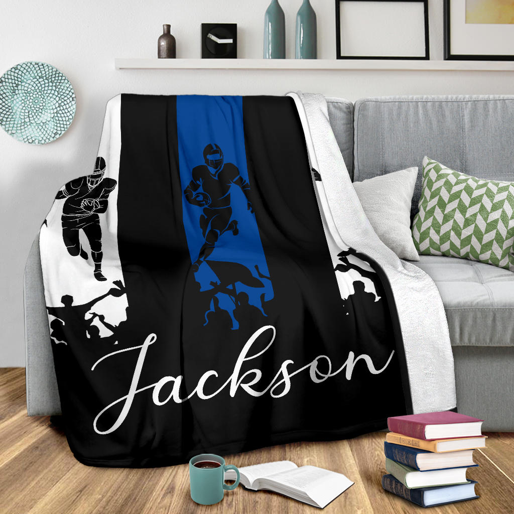 Personalized Football Blanket, American Football Boy Sherpa Fleece Blanket, Custom Name Soft Cozy Plush Throw Blanket