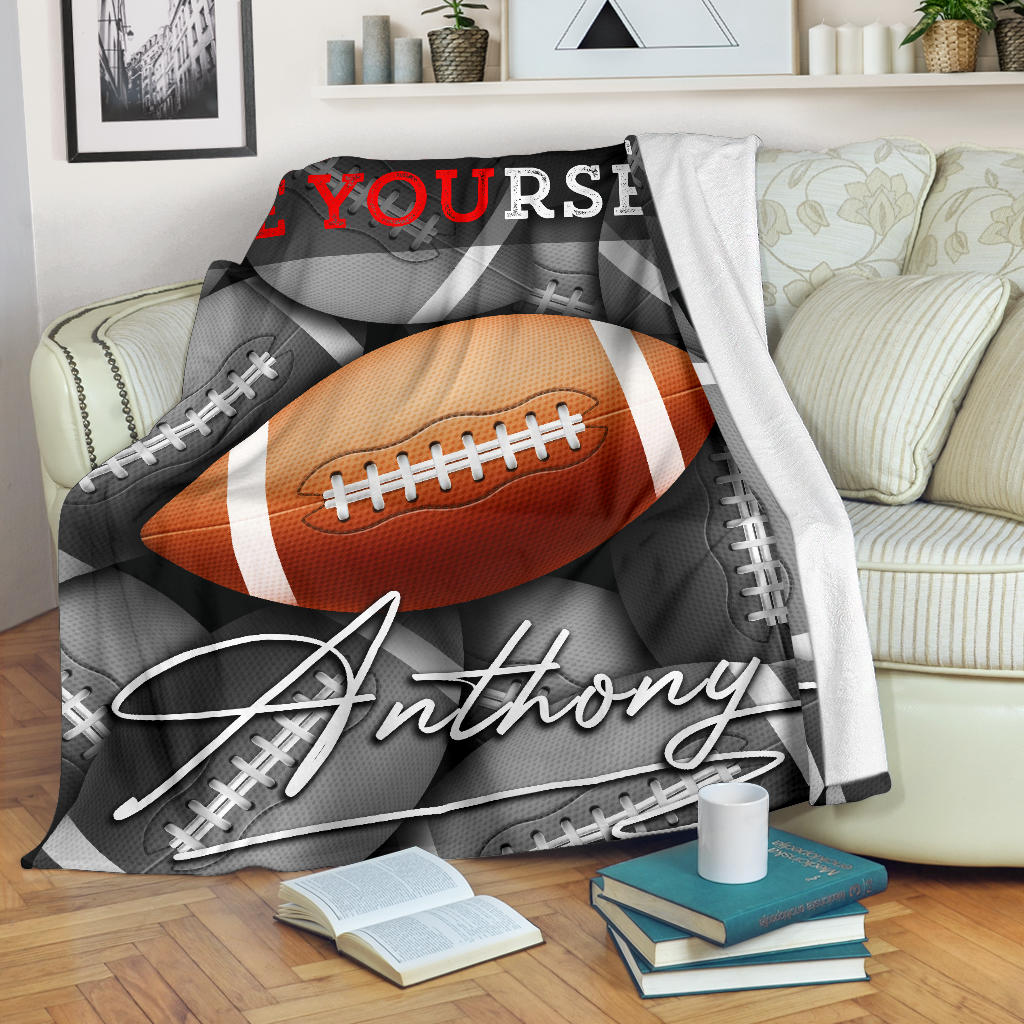 Personalized Football Blanket, American Football Boy Sherpa Fleece Blanket, Custom Name Soft Cozy Plush Throw Blanket