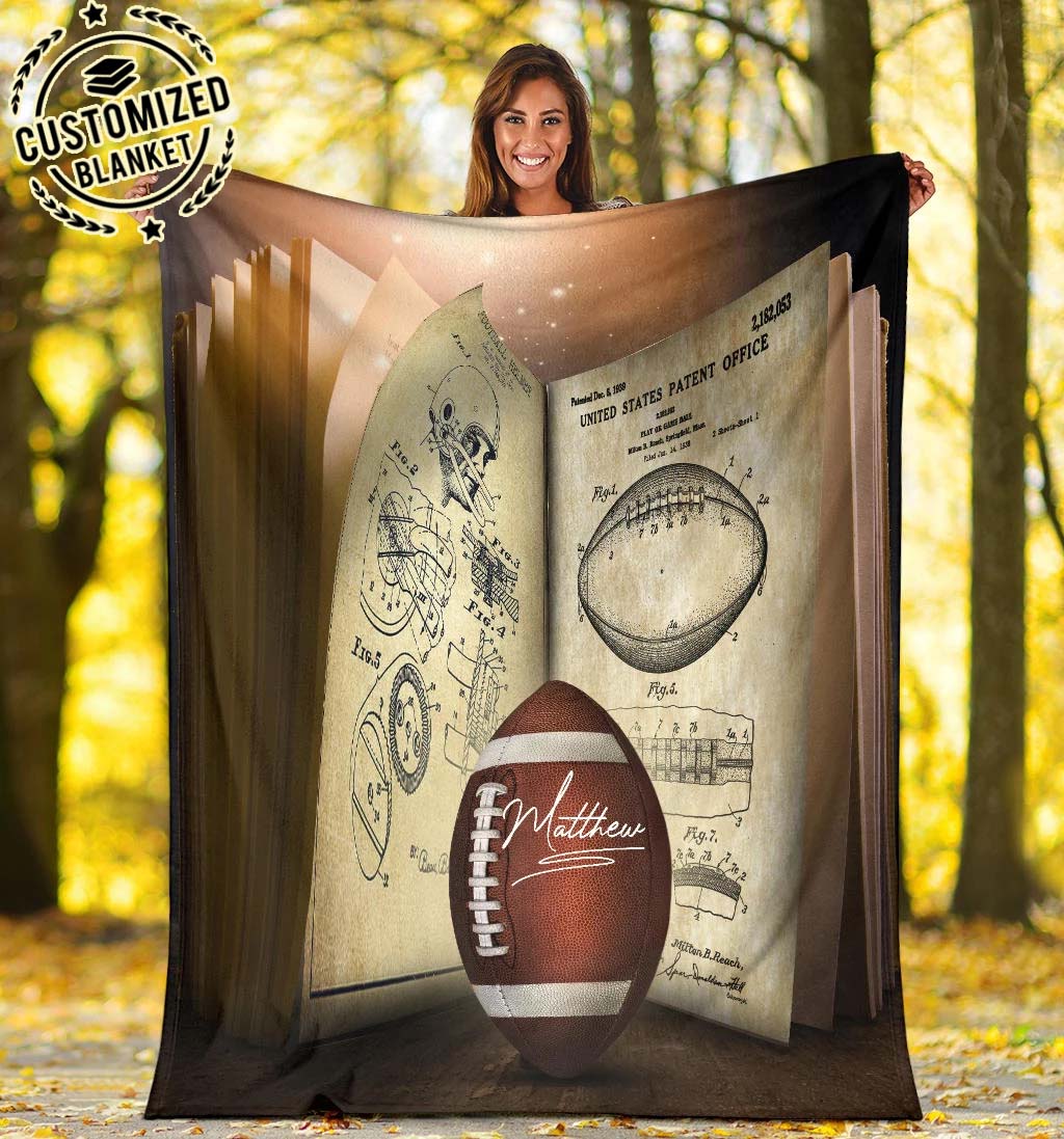 Personalized Football Blanket, American Football Boy Sherpa Fleece Blanket, Custom Name Soft Cozy Plush Throw Blanket