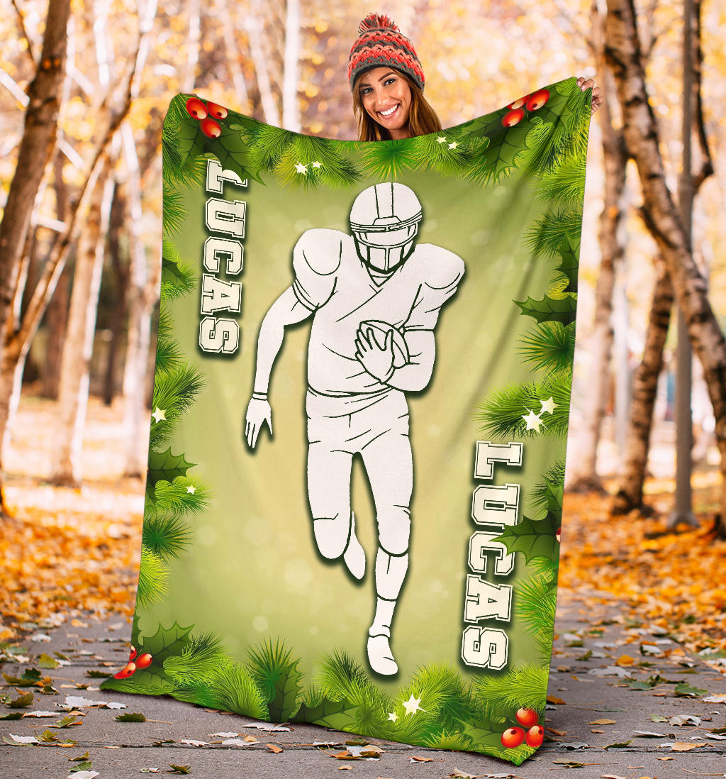Personalized Football Blanket, American Football Boy Sherpa Fleece Blanket, Custom Name Soft Cozy Plush Throw Blanket