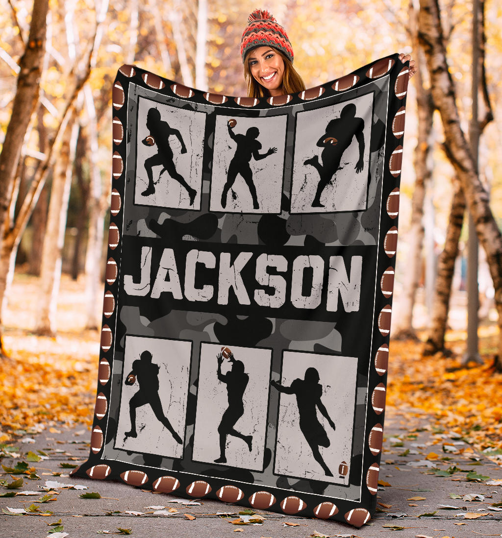 Personalized Football Blanket, American Football Boy Sherpa Fleece Blanket, Custom Name Soft Cozy Plush Throw Blanket