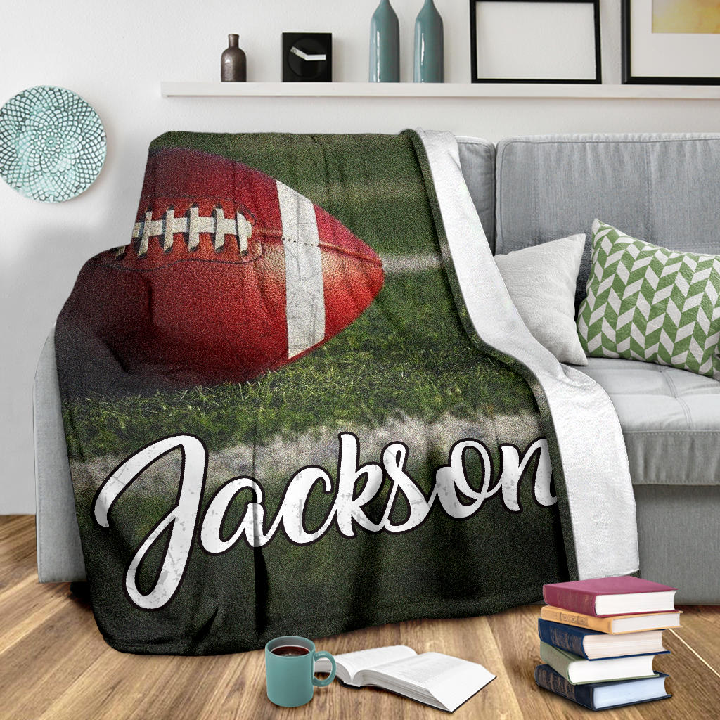 Personalized Football Blanket, American Football Boy Sherpa Fleece Blanket, Custom Name Soft Cozy Plush Throw Blanket
