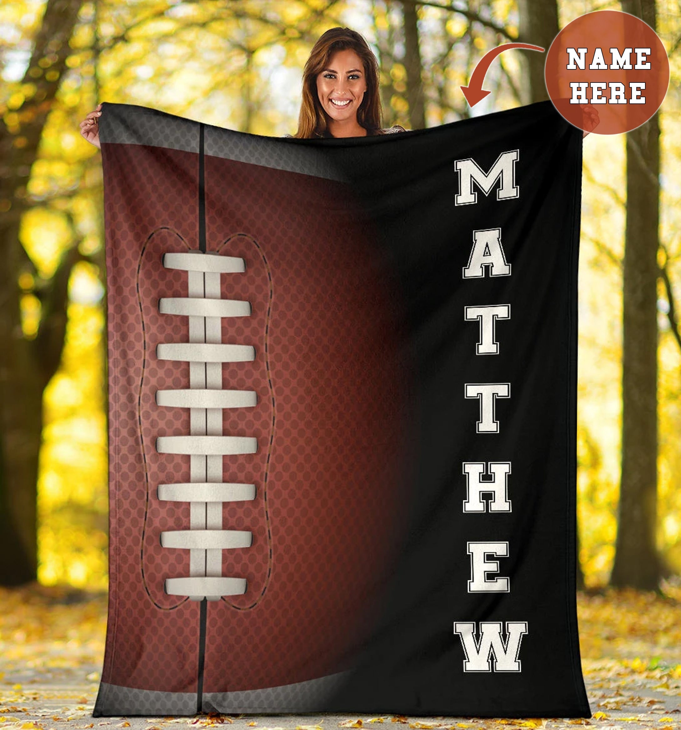 Personalized Football Blanket, American Football Boy Sherpa Fleece Blanket, Custom Name Soft Cozy Plush Throw Blanket