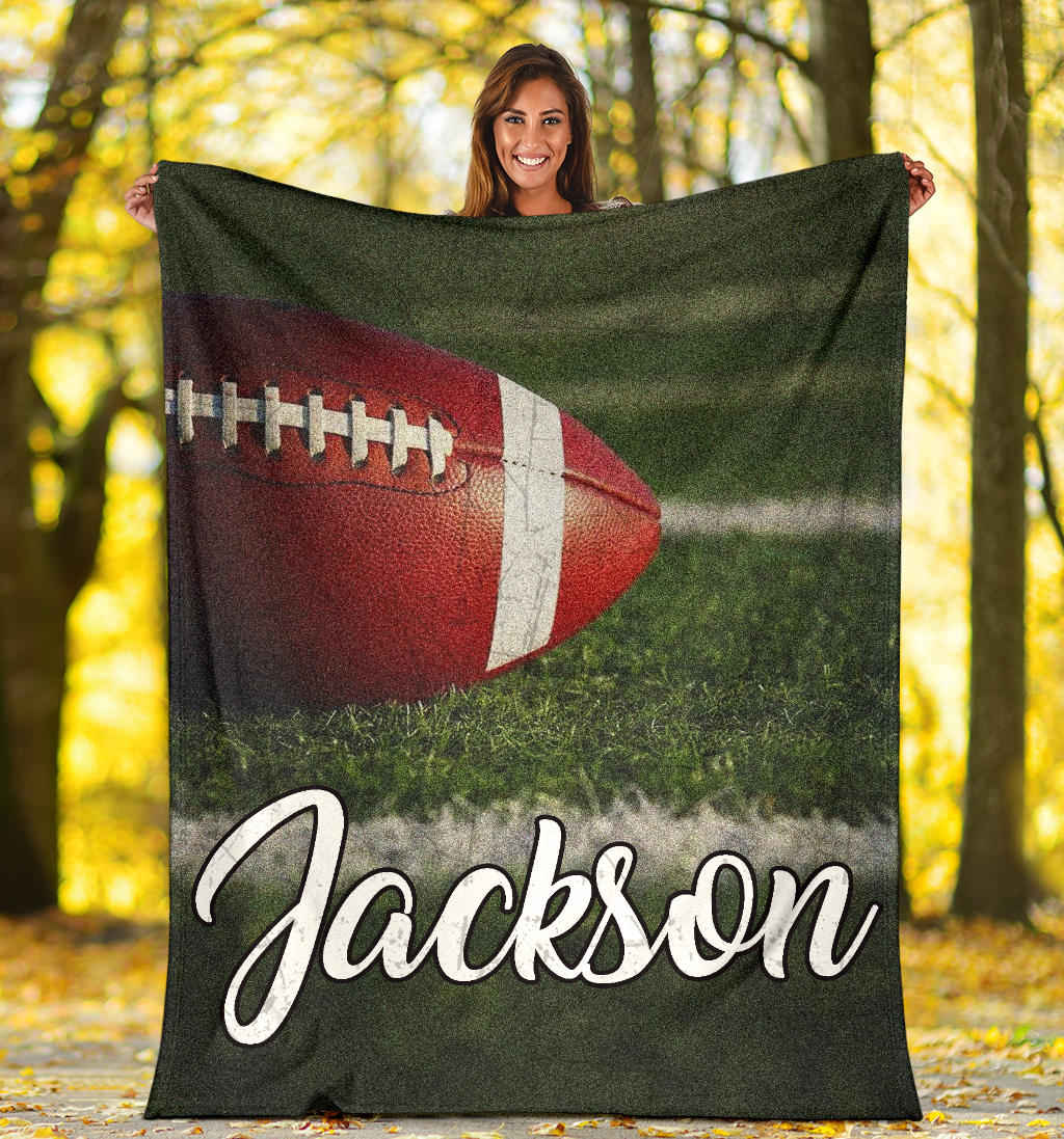 Personalized Football Blanket, American Football Boy Sherpa Fleece Blanket, Custom Name Soft Cozy Plush Throw Blanket
