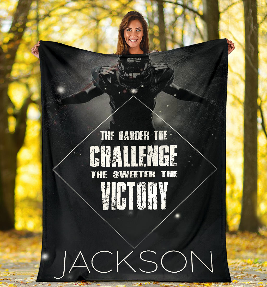 Personalized Football Blanket, American Football Boy Sherpa Fleece Blanket, Custom Name Soft Cozy Plush Throw Blanket