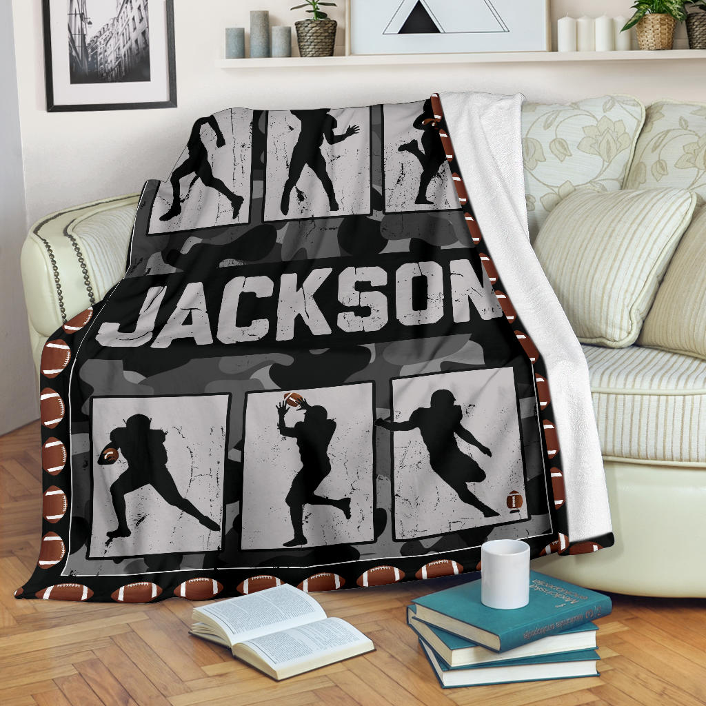 Personalized Football Blanket, American Football Boy Sherpa Fleece Blanket, Custom Name Soft Cozy Plush Throw Blanket